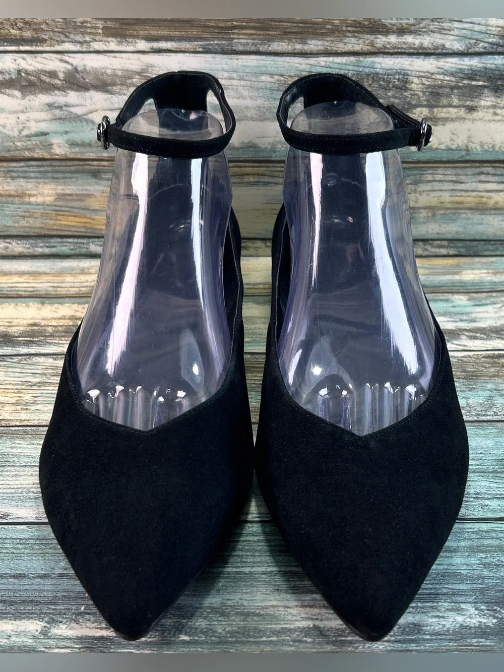 BANANA REPUBLIC Ankle Strap Pointed Toe Minimalist Flats Size 9 Black Suede Shoe